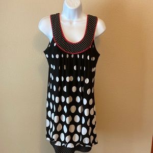 Black Mid length dress with white polkadots and red trim Ladies Medium